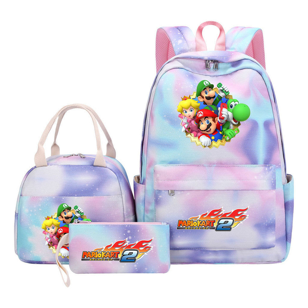 Super Mario Student Girls School Bag Lunch Bag Three Piece Backpack Set