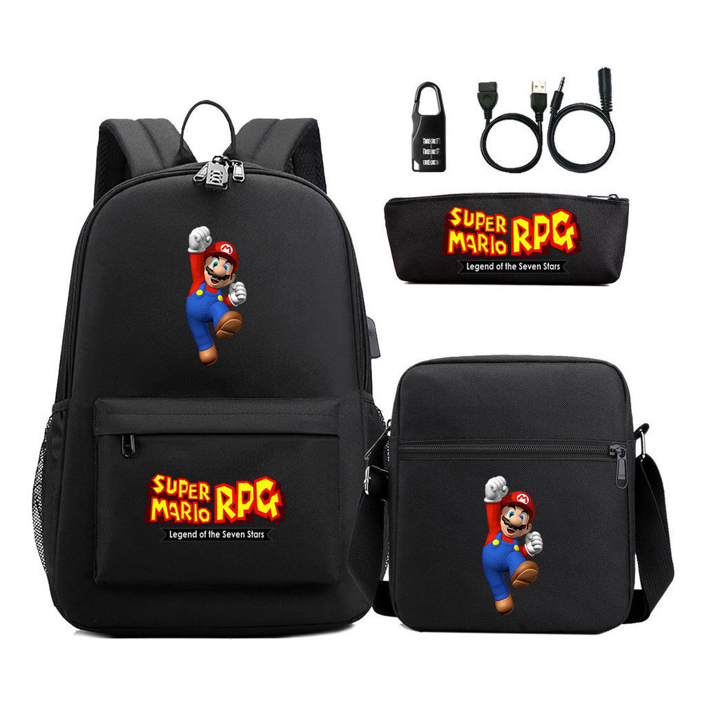 Usb Password Lock Youth Student Backpack Three Piece Set For Men And Women Backpacks