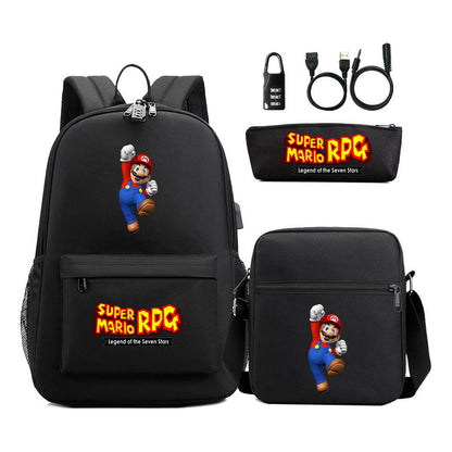 Usb Password Lock Youth Student Backpack Three Piece Set For Men And Women Backpacks