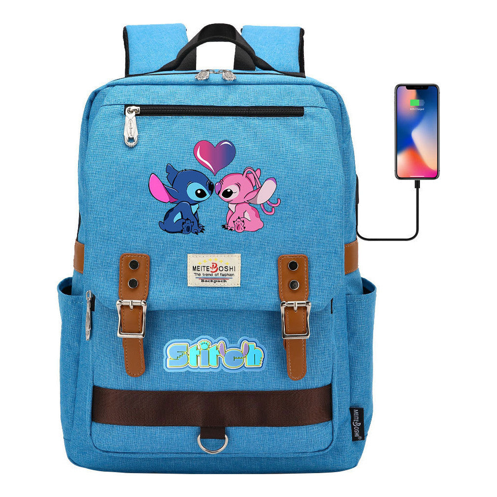 Anime Star Baby Stitch Printed Youth Student School Bag Casual Magnetic Buckle Backpack