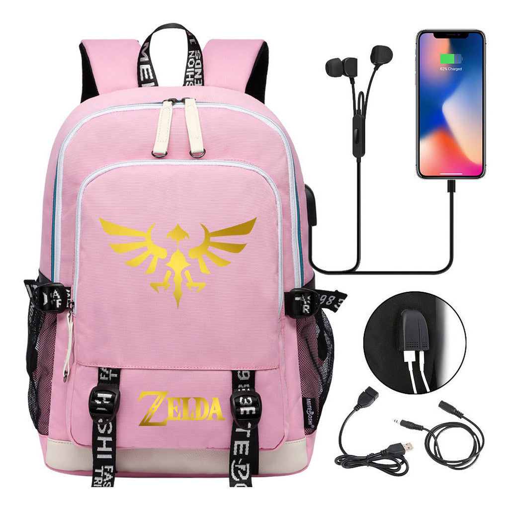 Golden Usb Youth Student Backpack For Leisure Sports Backpack
