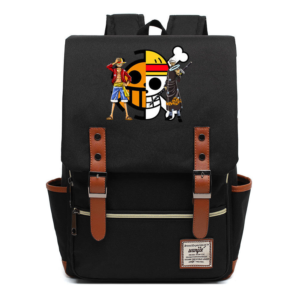 Anime Pirate King Luffy Printed Youth School Bag For Men And Women With Casual Belt Buckle Classic Backpack