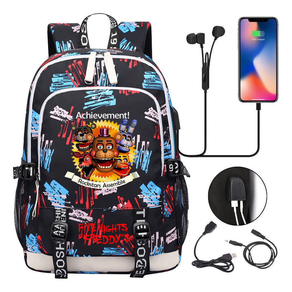 Toy Bear Game Peripheral Print Usb Youth Student Backpack For Men And Women Leisure Backpack