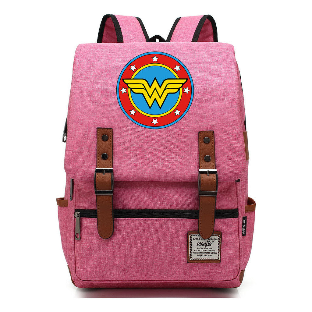 Anime Wonder Woman Printed Youth Student School Bag Men's And Women's Leisure Belt Buckle Backpack