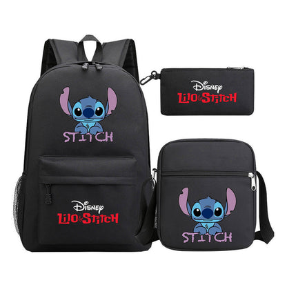 Starry Baby Stitch Printed Youth School Bag Three Piece Set For Men And Women Shoulder Set Backpack