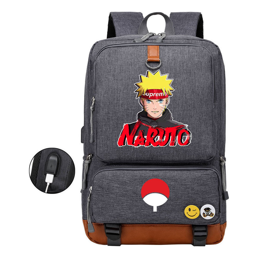 Naruto Printed Usb Student Backpack For Leisure Travel Backpack