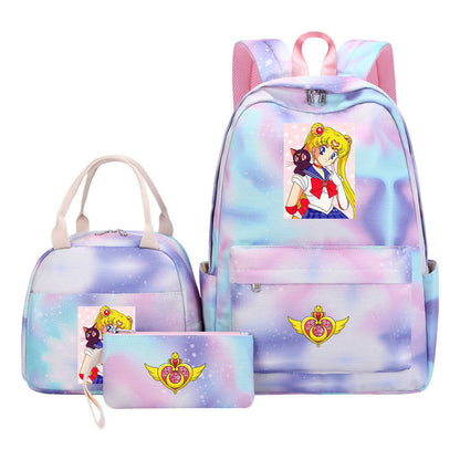 Beautiful Girl Warrior Teenage Girls Backpack Lunch Bag Three Piece Set With Backpack Cover