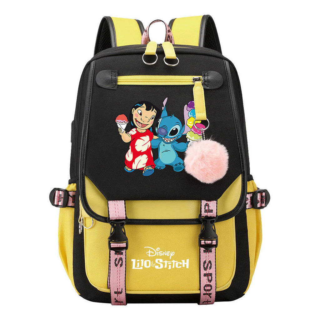 Interstellar Baby Stitch Usb Backpack For Boys And Girls, Casual Woven Strap Flip Back Backpack