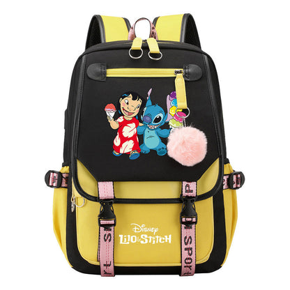 Interstellar Baby Stitch Usb Backpack For Boys And Girls, Casual Woven Strap Flip Back Backpack