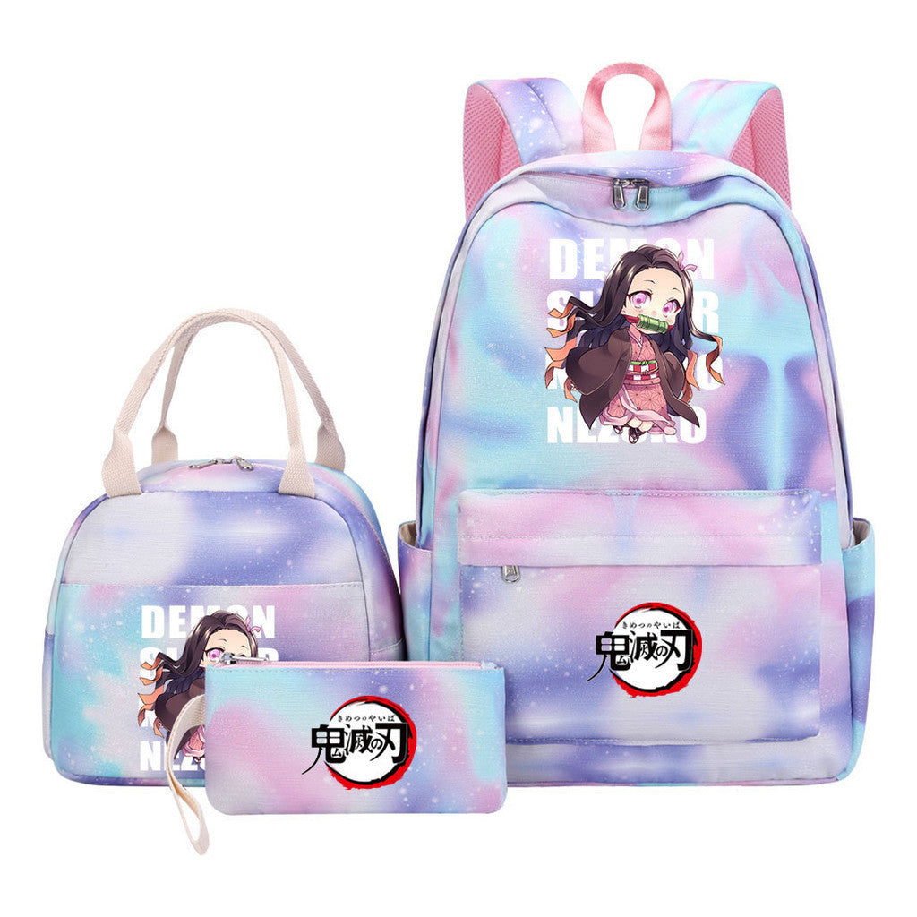 Cartoon Fashion Youth Student Girls School Bag Lunch Bag Three Piece Set Backpack
