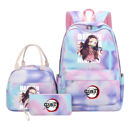 Cartoon Fashion Youth Student Girls School Bag Lunch Bag Three Piece Set Backpack