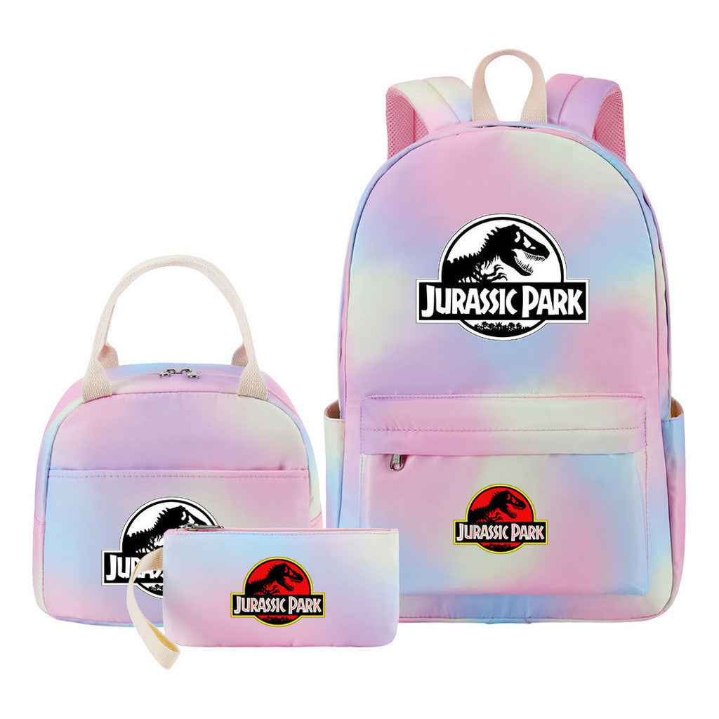 Jurassic Park Dinosaur Student Girls School Bag Lunch Bag Three Piece Set Backpack Set