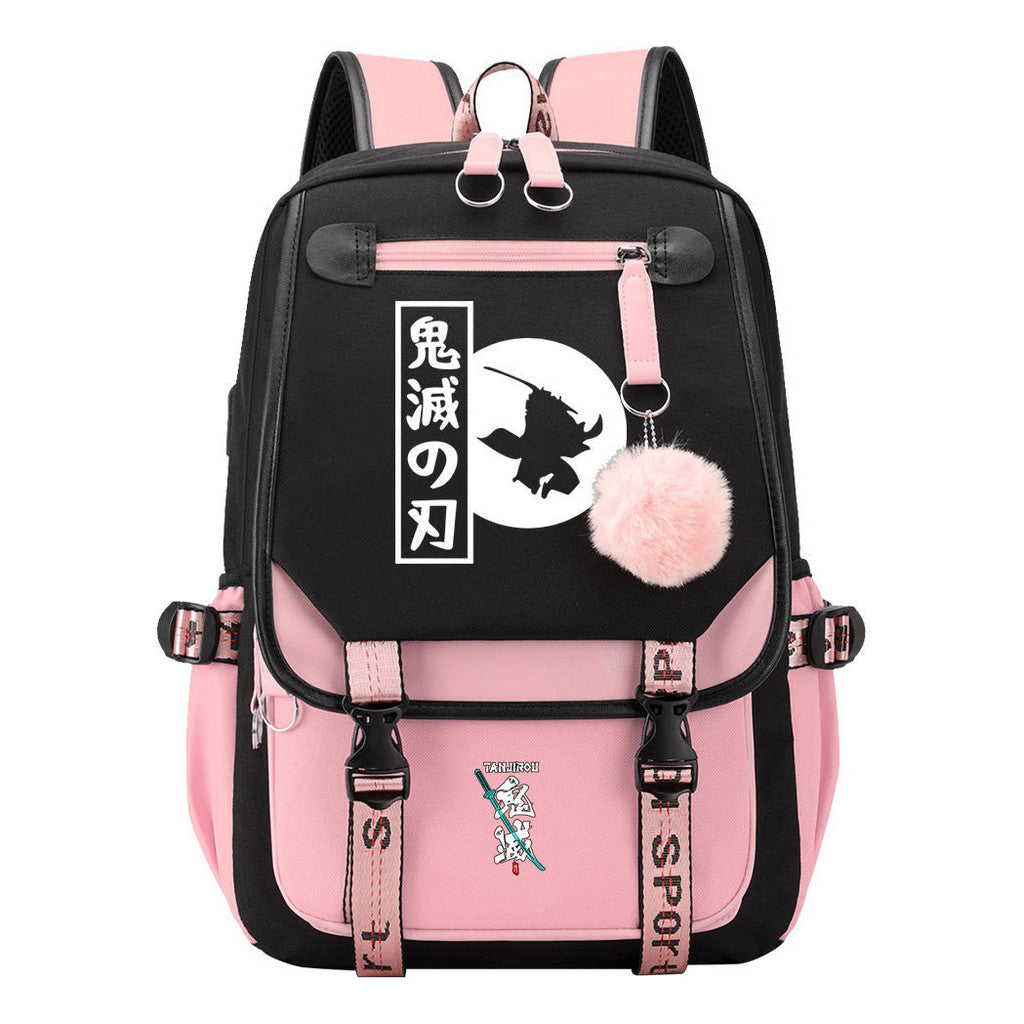 Cartoon Fashion Usb Youth Middle School Backpack For Boys And Girls Casual Woven Strap Flip Back Backpack