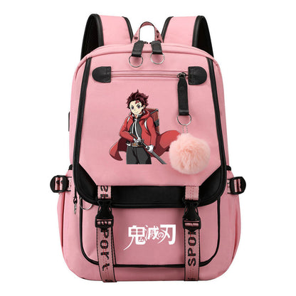 Cartoon Fashion Usb Youth School Bag For Boys And Girls Casual Ribbon Flip Backpack