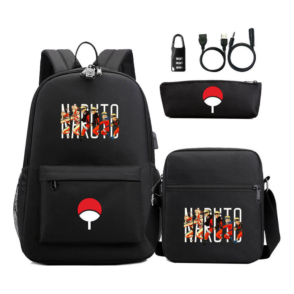 Naruto Usb Password Lock Year Student School Bag Three Piece Set Backpack Set
