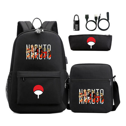 Naruto Usb Password Lock Year Student School Bag Three Piece Set Backpack Set