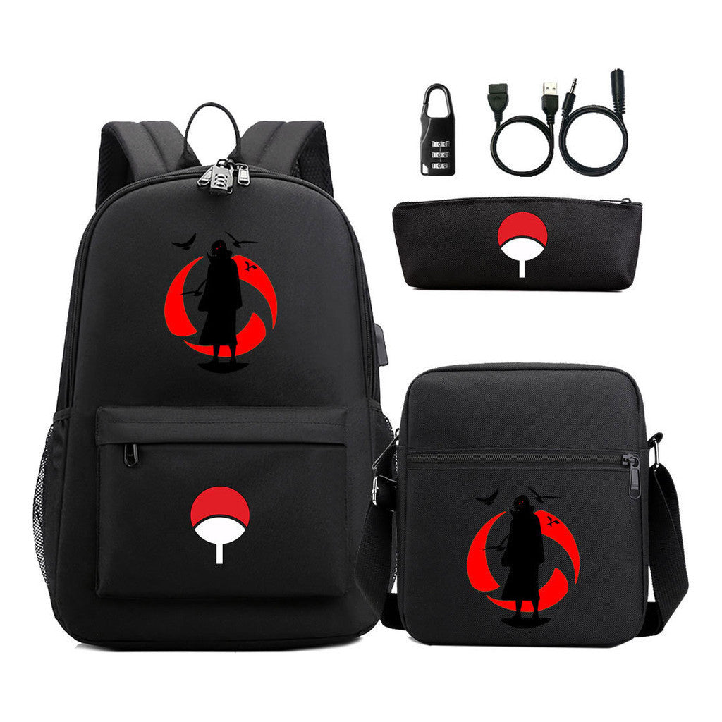 Naruto Usb Password Lock Student Backpack Three Piece Set Backpack Set