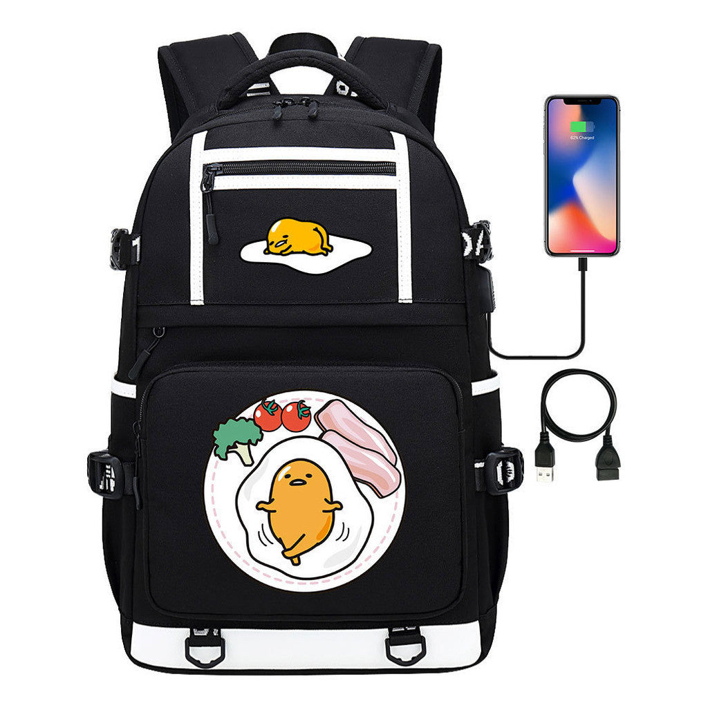 Cartoon Comics Lazy Egg Usb Youth Student Backpack Boys And Girls Backpack Leisure Travel Bag