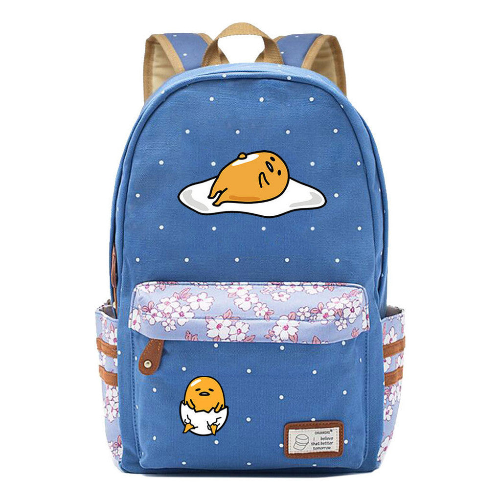 Cartoon Lazy Egg Printed Youth Student School Bag Fragmented Flower Boys And Girls Backpack