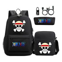 Cartoon Pirate King Usb Password Lock Youth Student Backpack Three Piece Set Backpack