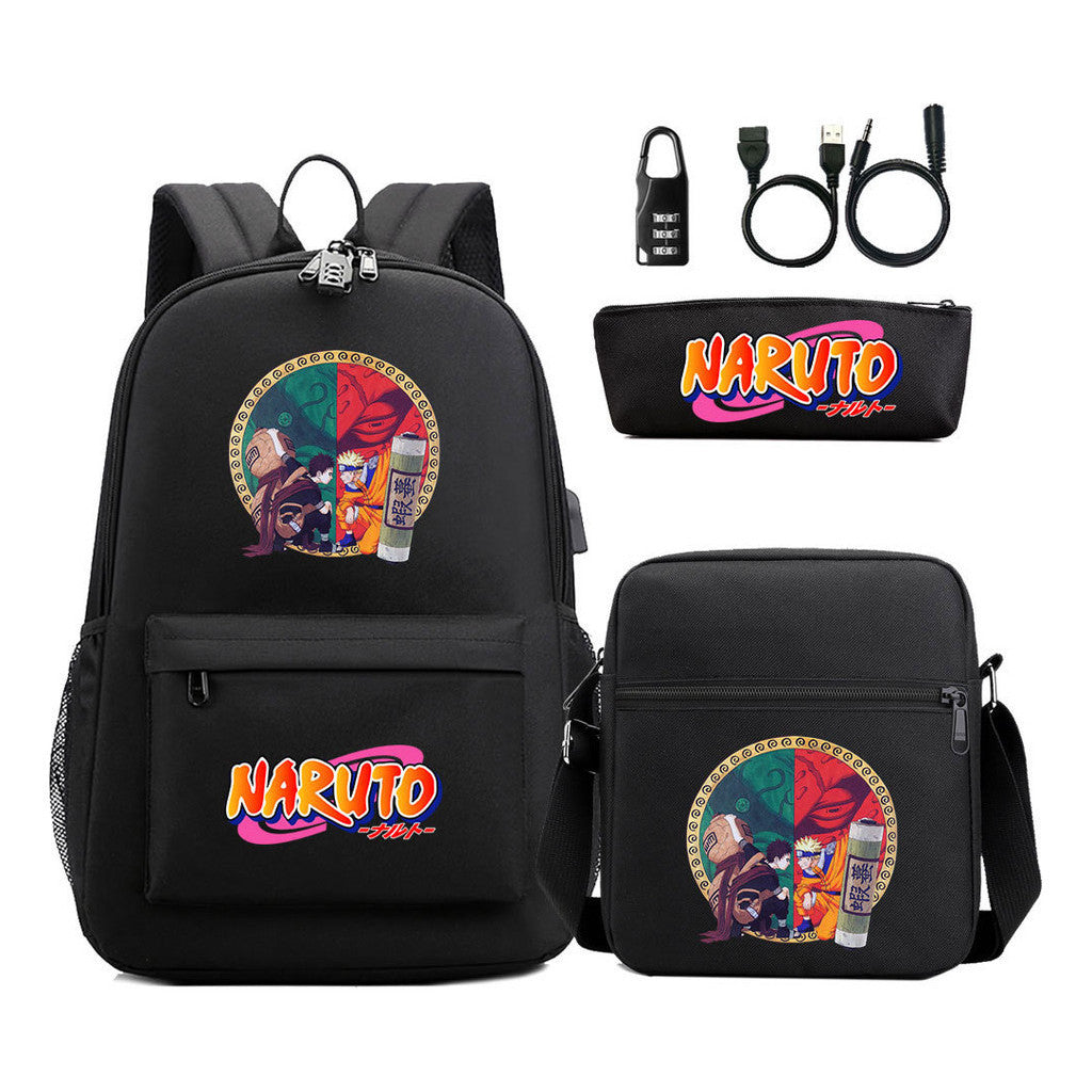 Naruto Usb Password Lock Youth Student Backpack Three Piece Set Backpack Set