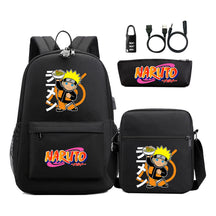 Naruto Usb Password Lock Youth Student Backpack Three Piece Set For Men And Women Backpacks