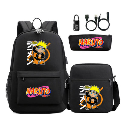 Naruto Usb Password Lock Youth Student Backpack Three Piece Set For Men And Women Backpacks