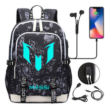 Blue Luminous Sports Football Star Teenagers Schoolbag Usb Leisure Backpack Men And Women