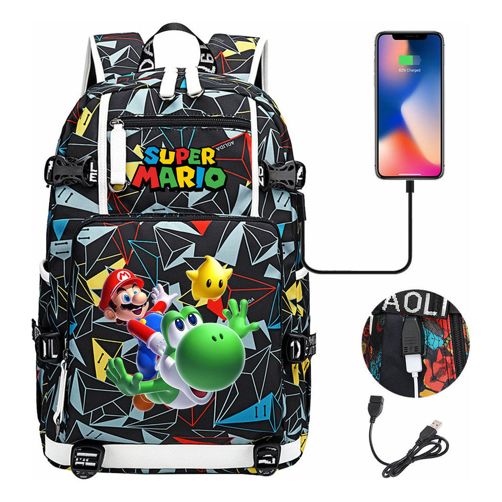 Super Mario Printed Teenage Student Backpack With Large Capacity Leisure Travel Backpack