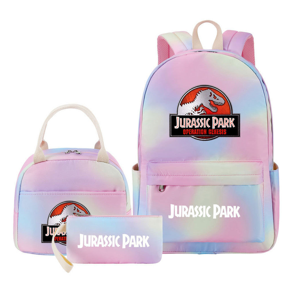Jurassic Park Dinosaur Youth Student Girls School Bag Lunch Bag Three Piece Set Backpack Set