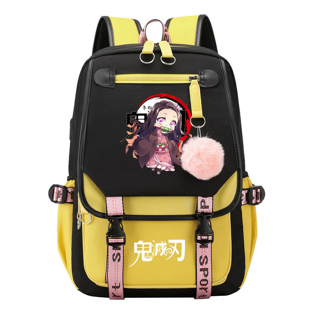 Cartoon Fashion Usb Student Backpack With Casual Woven Strap Flip Back Backpack