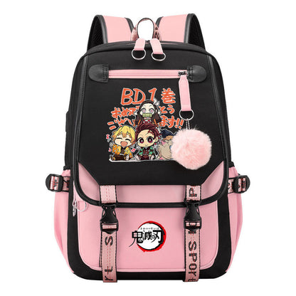 Cartoon Fashion Usb Student Backpack With Casual Woven Strap Flip Back Backpack