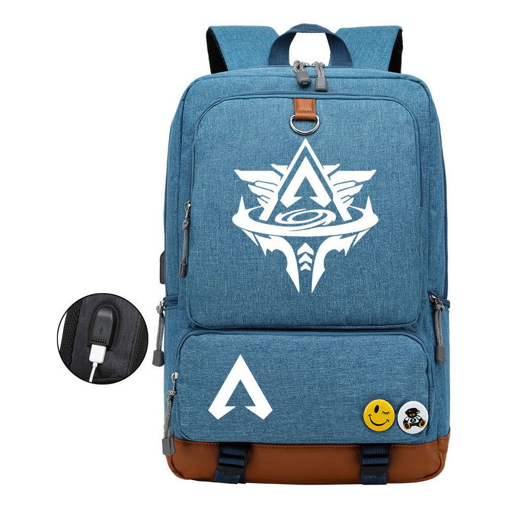 Apex Hero Print Usb Student Backpack For Leisure Travel Backpack