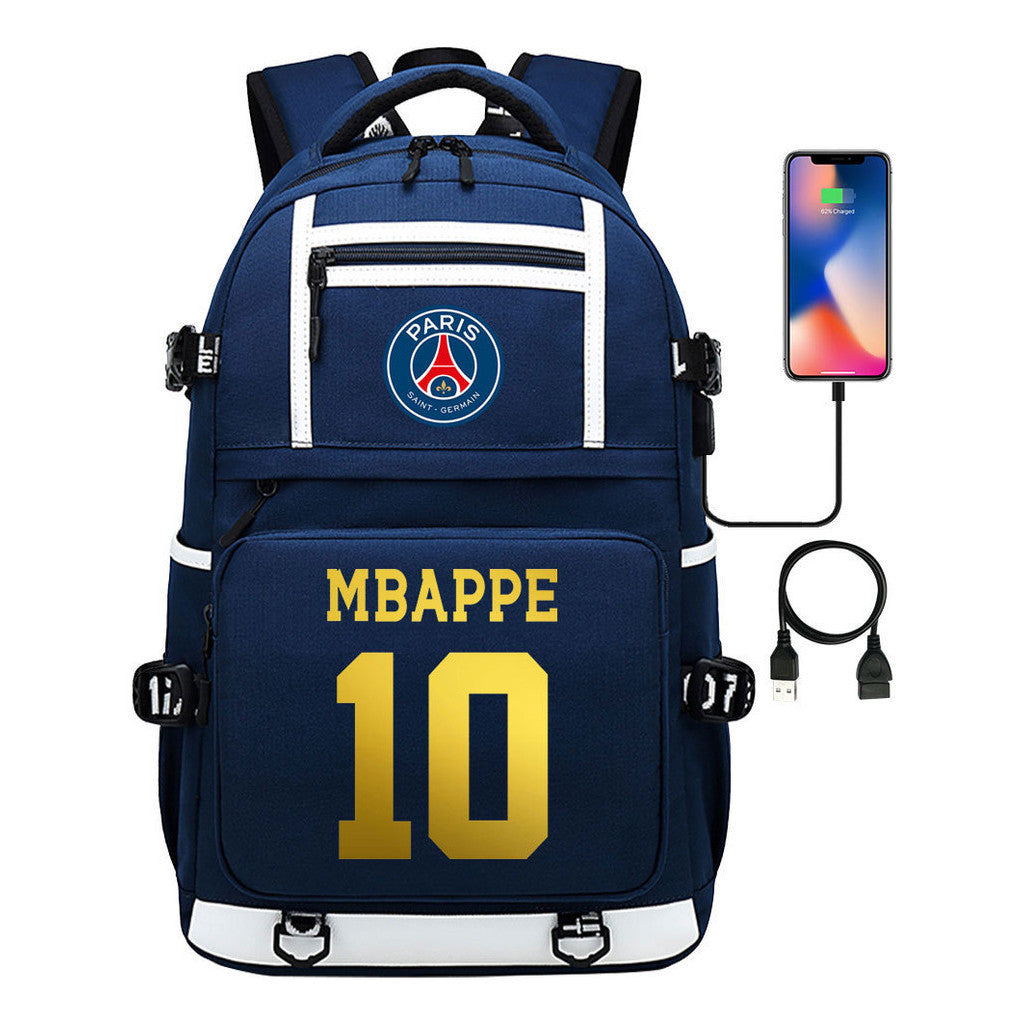 Golden Football Star Mbappe Usb Youth Student Backpack Boy's And Girl's Backpack Leisure Travel Backpack