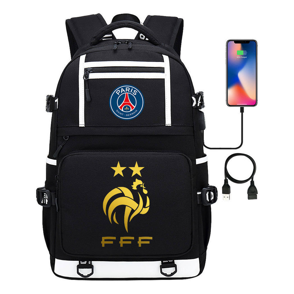 Golden Football Star Mbappe Usb Youth Student Backpack Boy's And Girl's Backpack Leisure Travel Backpack