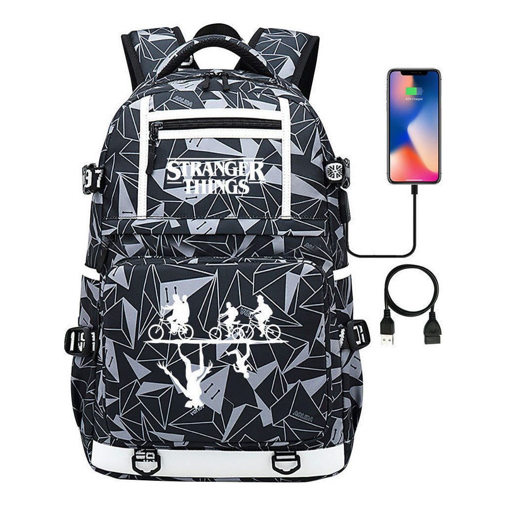 Strange Story Printed Usb Youth Student Backpack For Men And Women's Leisure Travel Backpack