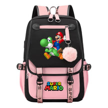 Super Mario Printed Usb Youth Student Backpack For Men And Women With Casual Woven Strap Flap Backpack