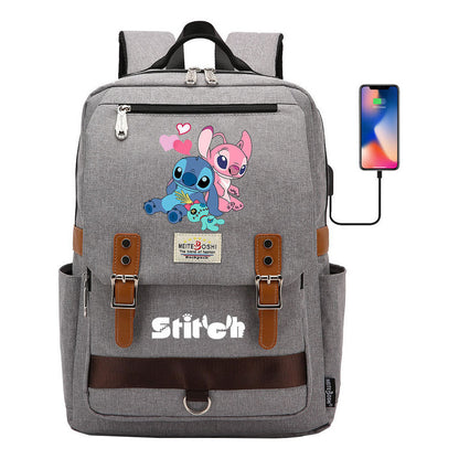 Anime Star Baby Stitch Printed Student Backpack For Men And Women With Casual Magnetic Buckle Backpack