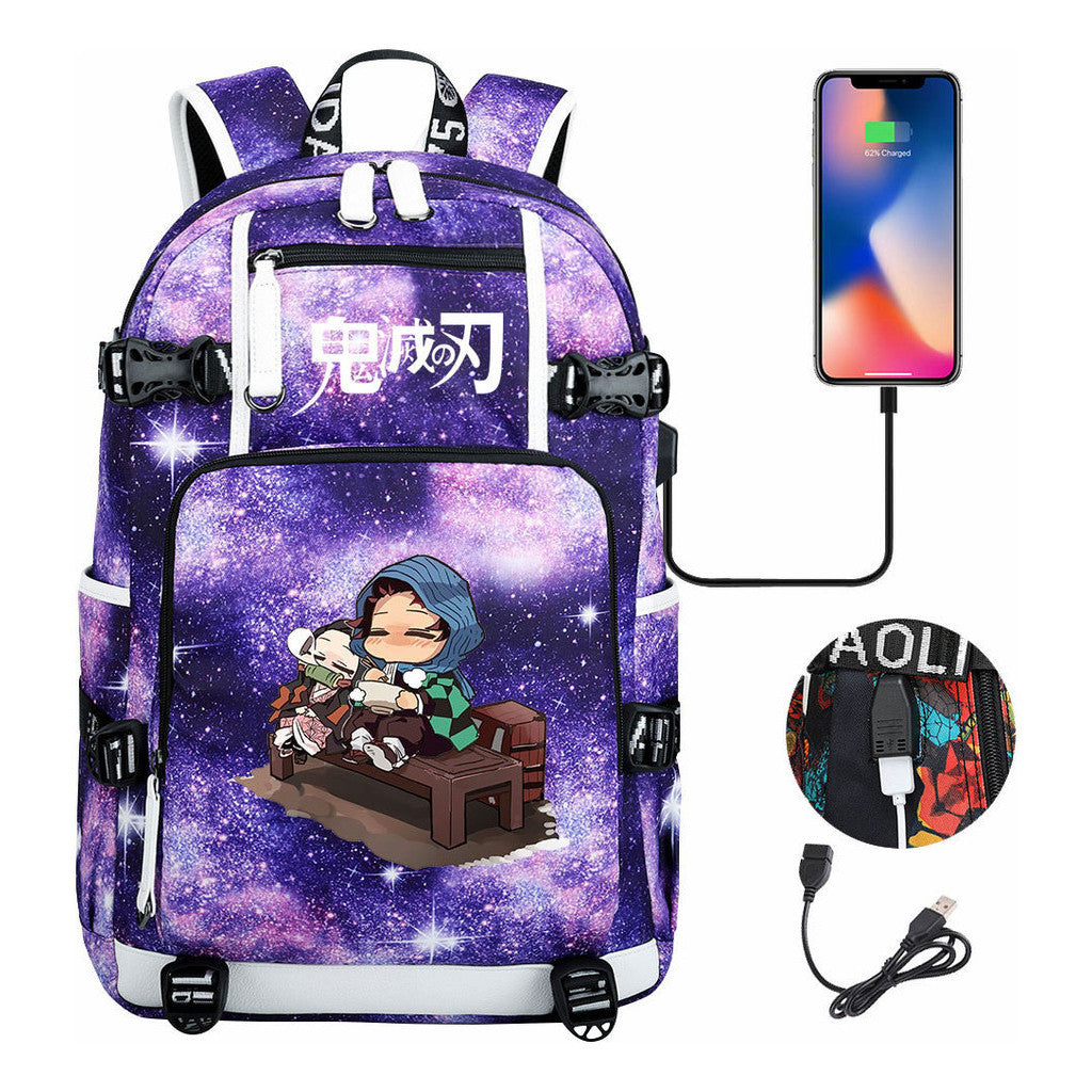 Cartoon Printed Usb Large Capacity Youth Student Backpack For Men And Women's Leisure Travel Backpack