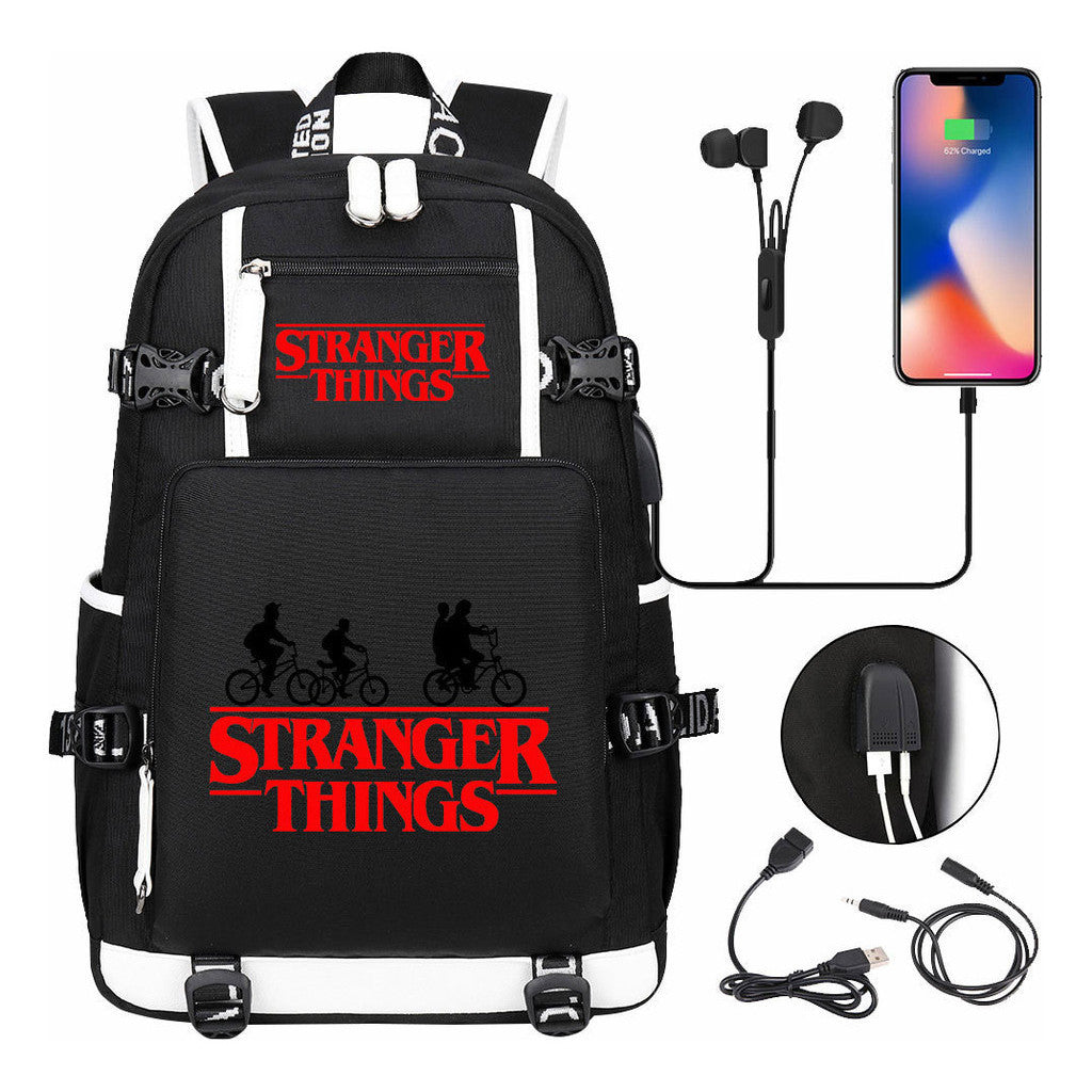 Strange Story Printed Usb Youth Student Backpack For Men And Women's Leisure Travel Backpack