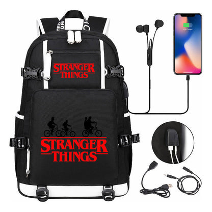 Strange Story Printed Usb Youth Student Backpack For Men And Women's Leisure Travel Backpack