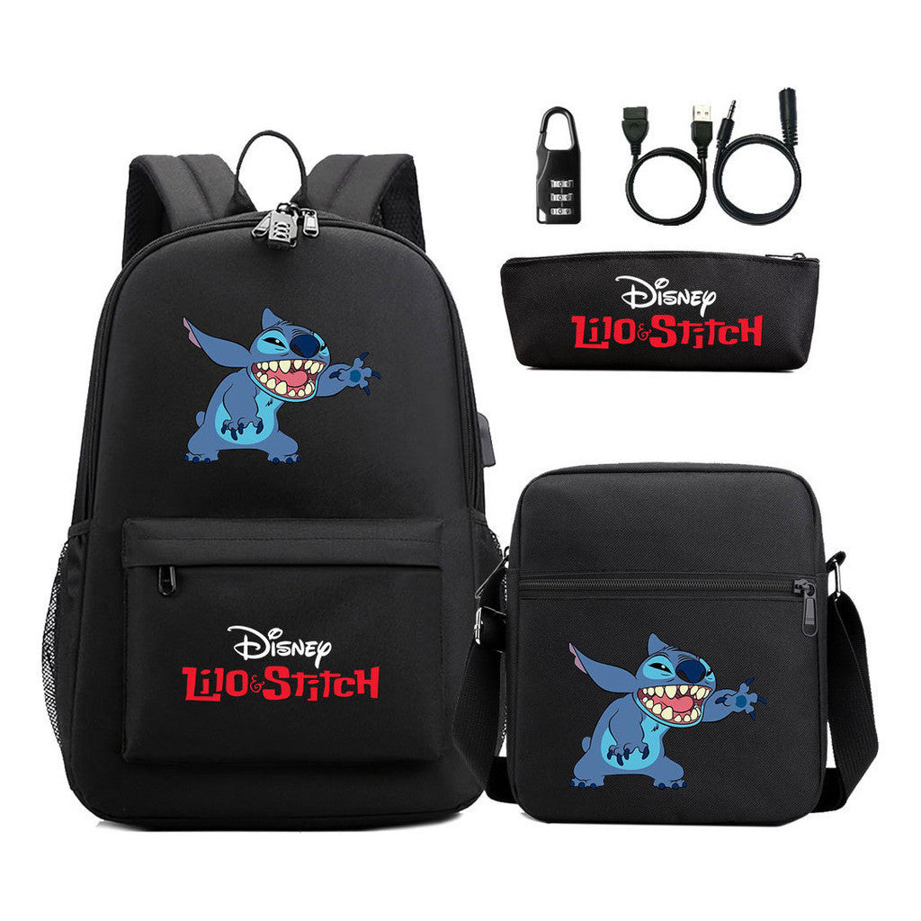 Interstellar Baby Stitch Usb Password Lock Youth Student Backpack 3-piece Set For Men And Women Backpacks