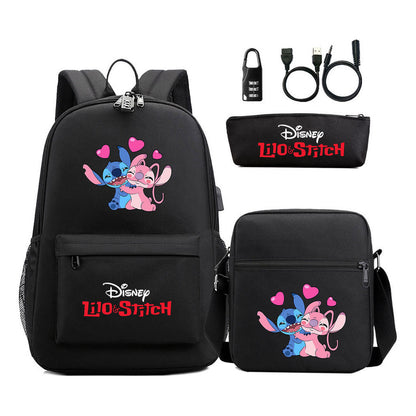 Interstellar Baby Stitch Usb Password Lock Youth Student Backpack 3-piece Set For Men And Women Backpacks