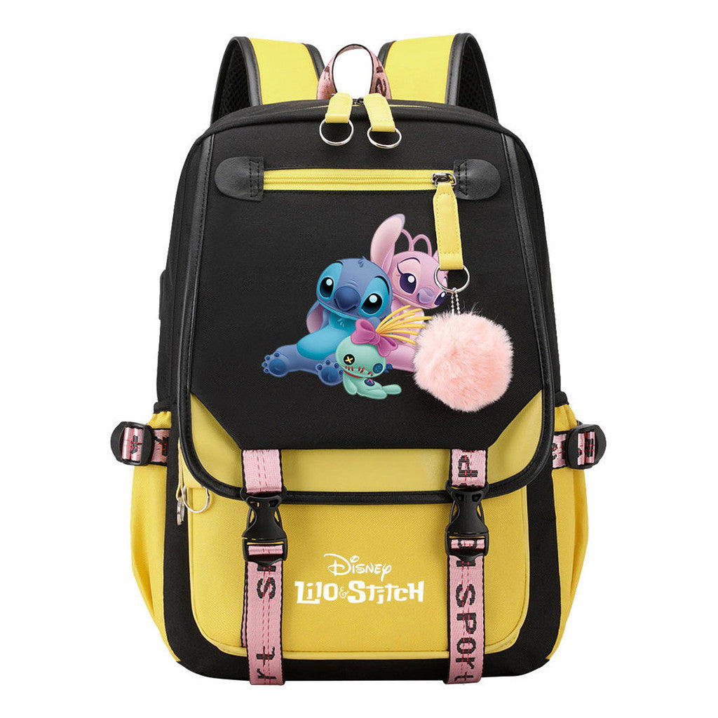 Interstellar Baby Stitch Usb Backpack For Boys And Girls Casual Woven Strap Flip Backpack