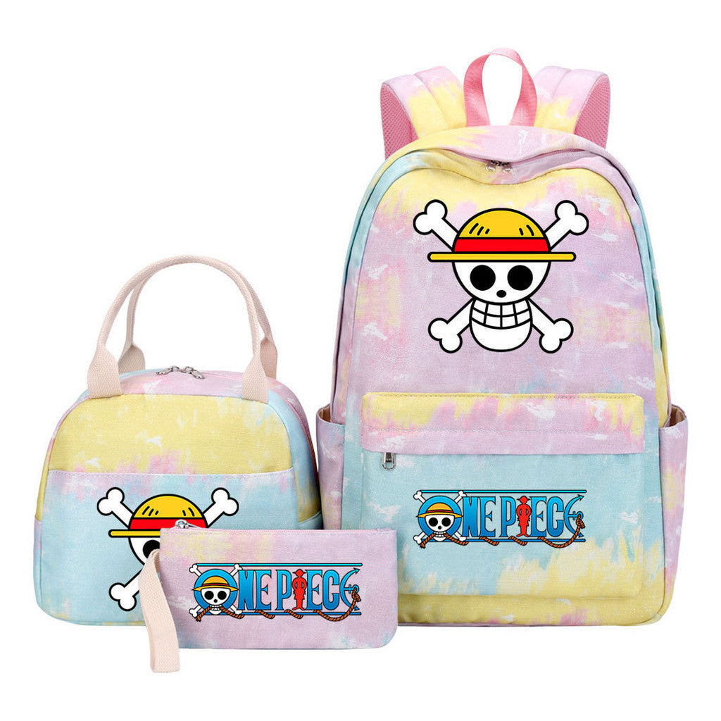 Cartoon Pirate King Student Girls School Bag Lunch Bag Three Piece Set Backpack Set