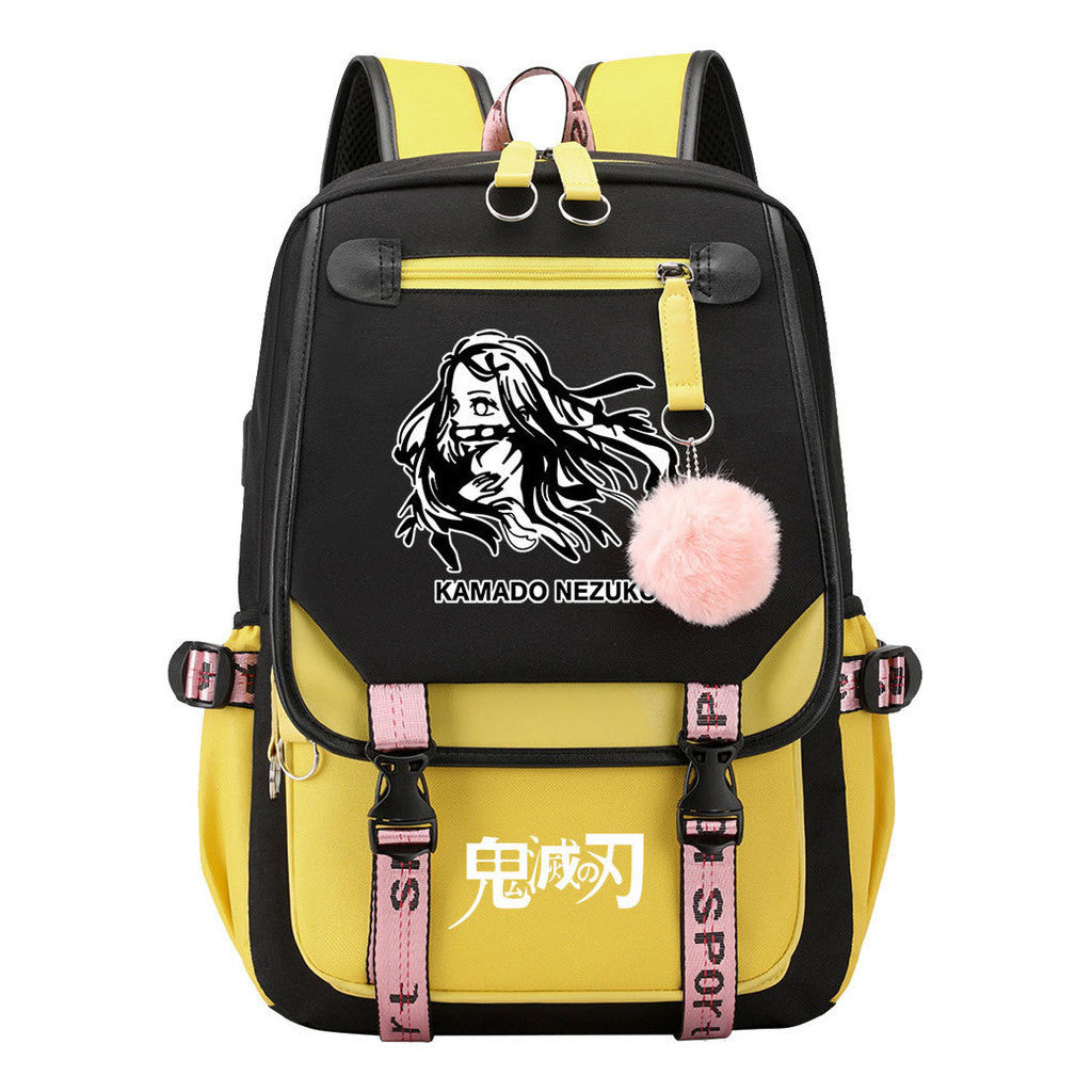 Cartoon Fashion Usb Youth School Bag For Boys And Girls Casual Ribbon Flip Backpack