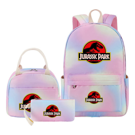 Jurassic Park Dinosaur Student Girls School Bag Lunch Bag Three Piece Set Backpack Set