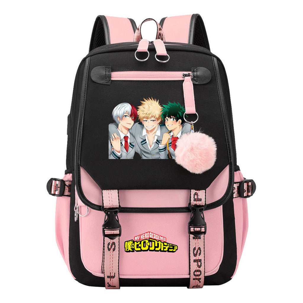 My Heroes Academy Usb Youth Student Backpack With Casual Woven Strap Flip Back Backpack