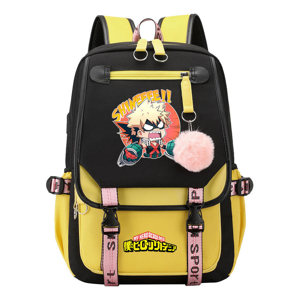 My Heroes Academy Usb Student Backpack For Boys And Girls, Casual Weaving Ribbon Flip Back Backpack