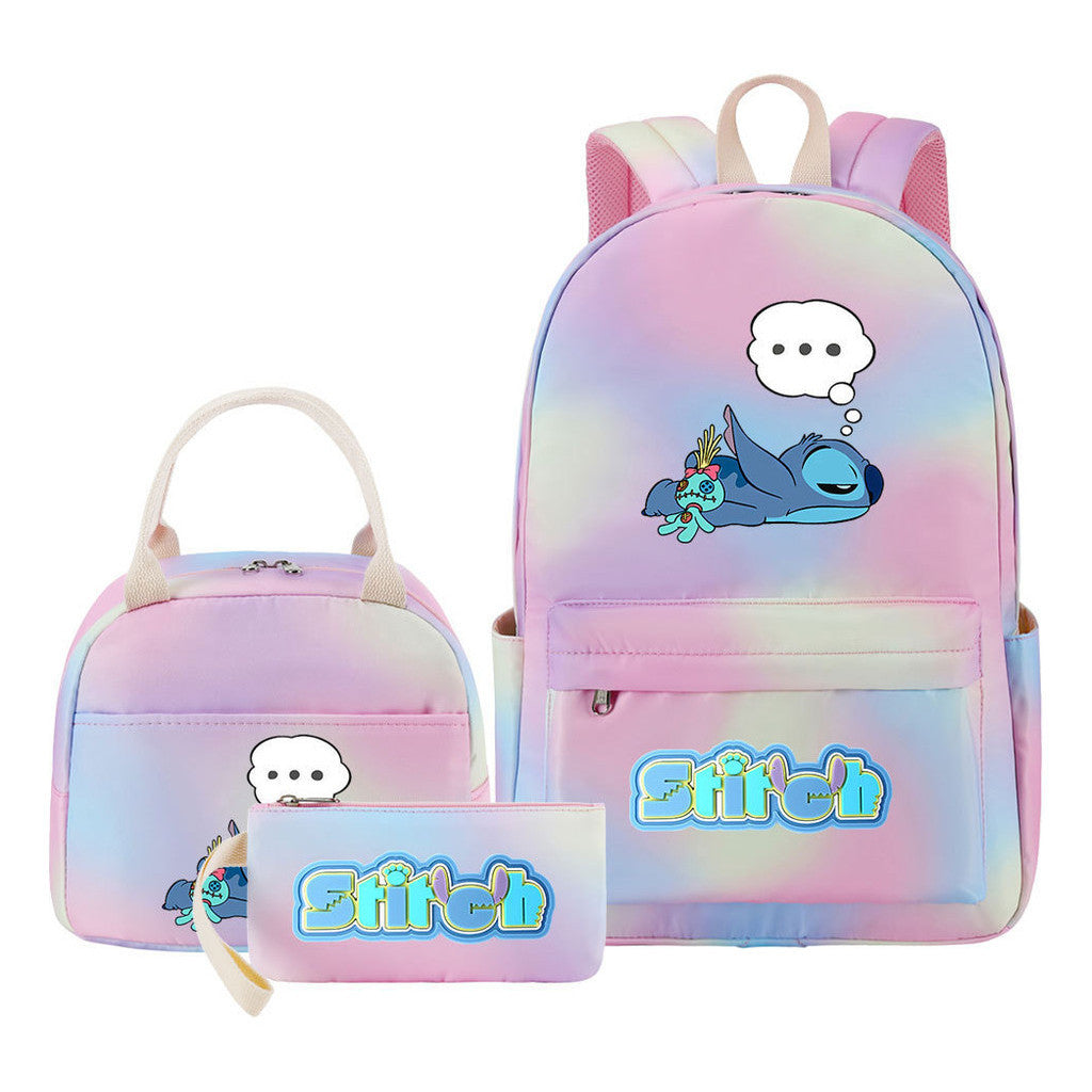 Interstellar Baby Stitch Youth Student Girls School Bag Lunch Bag Three Piece Set Backpack Set